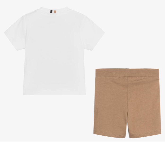 HUGO BOSS Boys White & Beige Cotton Shorts Set