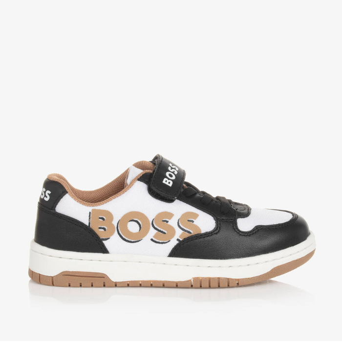 HUGO BOSS Boys White & Black Velcro Trainers