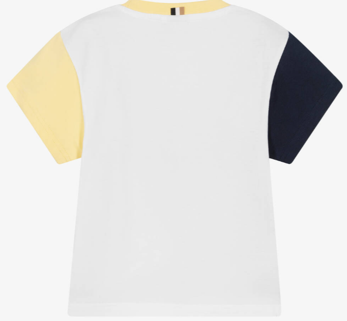 HUGO BOSS Boys White & Blue Cotton Logo T-Shirt