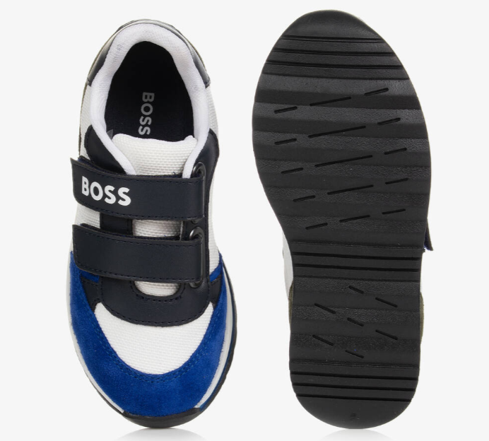 HUGO BOSS Boys White & Blue Velcro Trainers