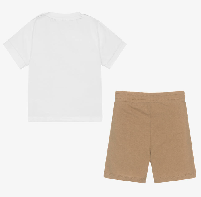 HUGO BOSS Boys White & Brown Cotton Shorts Set