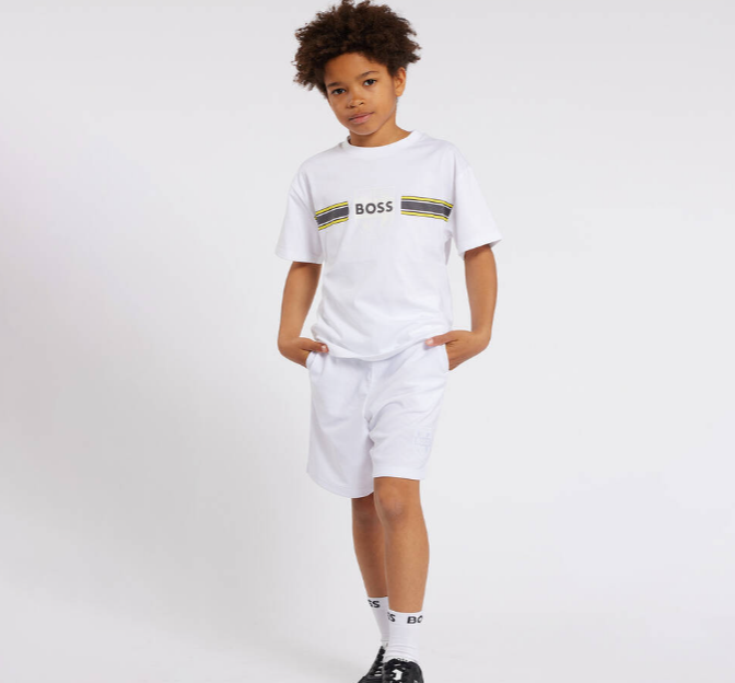 HUGO BOSS Boys White Football Shorts