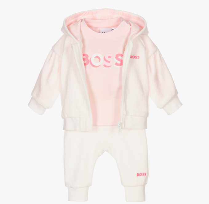 HUGO BOSS Girls Ivory & Pink Trouser Set