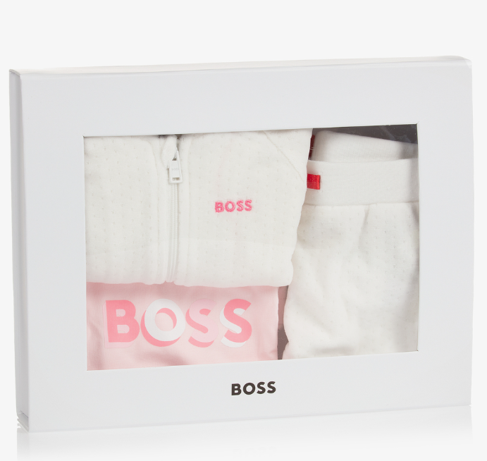 HUGO BOSS Girls Ivory & Pink Trouser Set