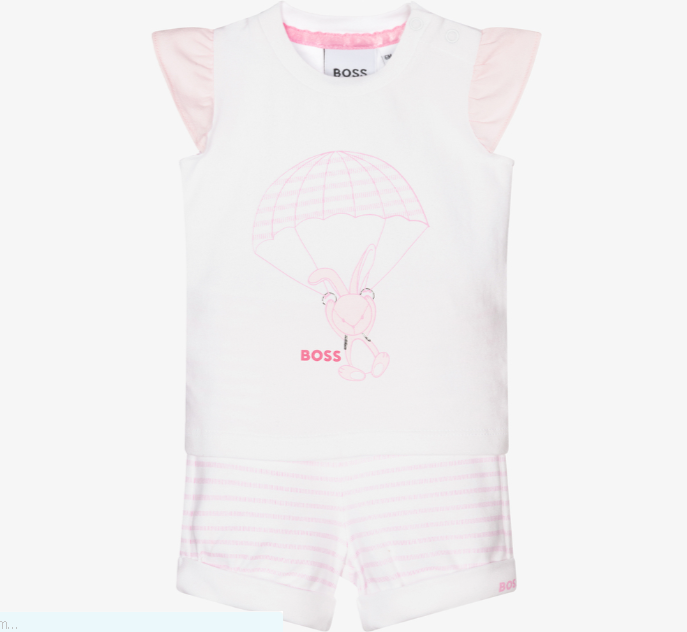 HUGO BOSS Girls White Cotton Shorts Set