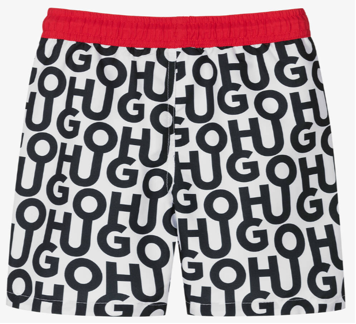 HUGO Boys Black & White Logo Swim Shorts