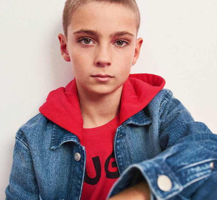 HUGO Boys Blue Denim Hooded Jacket