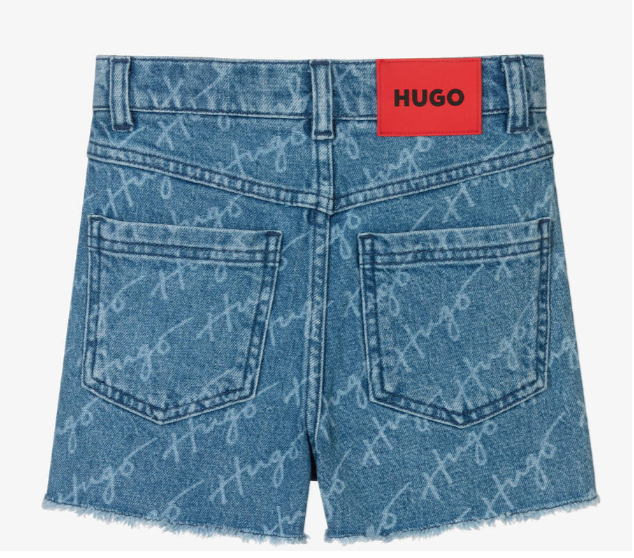 HUGO Girls Blue Denim Logo Shorts