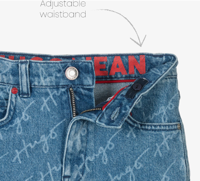 HUGO Girls Blue Denim Logo Shorts