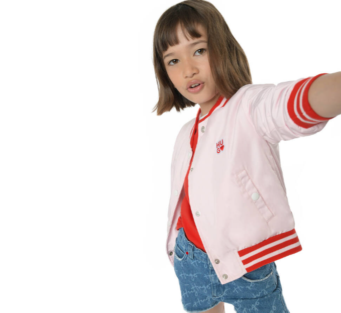 HUGO Girls Blue Denim Logo Shorts