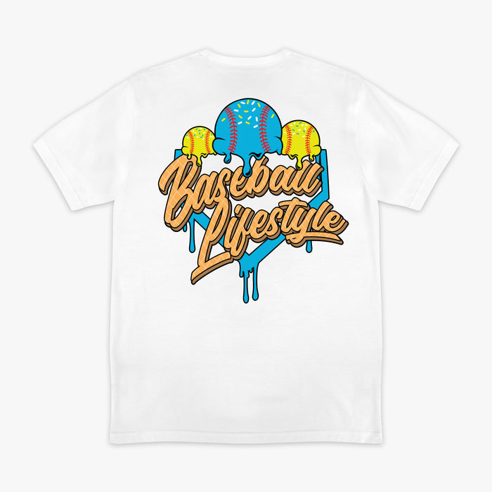White Ice Cream Blueberry Lemonade graphic tee — back view