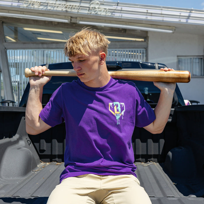 Adult model wearing ice Cream Galaxy Grape graphic tee