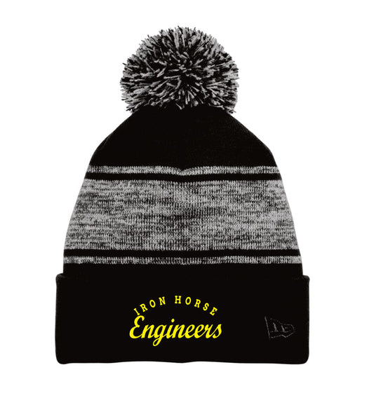 Iron Horse Stripe Pom Pom Beanie- Embroidered