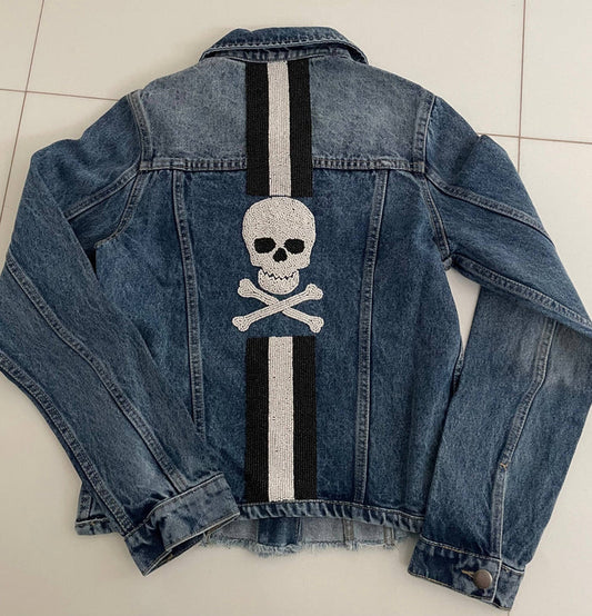 Jacket | Denim + Glass Beaded Skull | XL