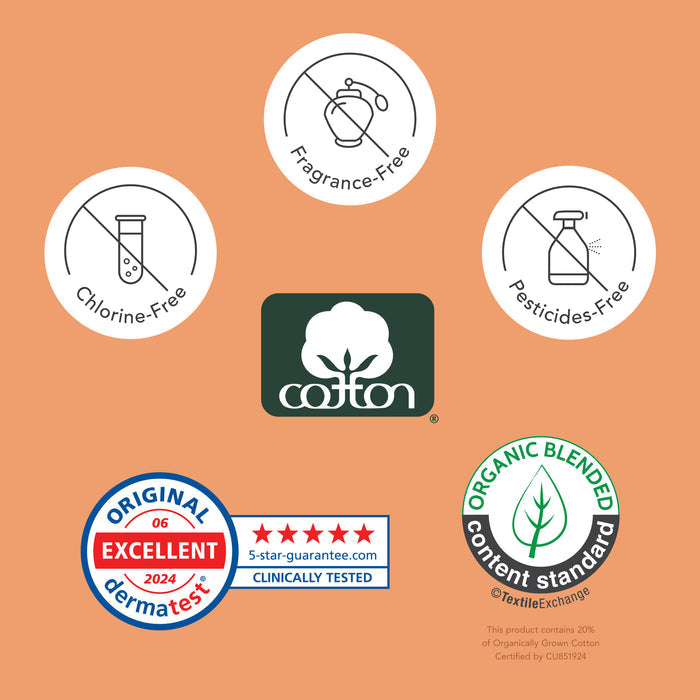 Collection of eco-friendly product labels on a peach background