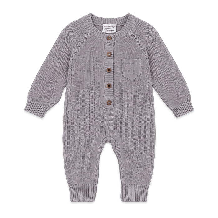 Viverano Milan Soft Organic Knit Grey Coverall Onesie for Babies- Baby Shower Gifts