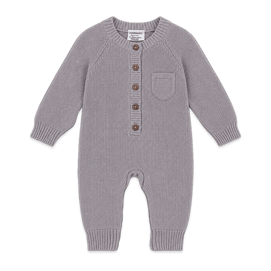 Viverano Milan Soft Organic Knit Grey Coverall Onesie for Babies- Baby Shower Gifts