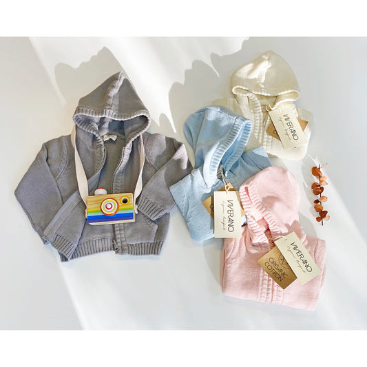 Viverano Milan Knit Organic Cotton Zip Hoodie Sweater for Babies