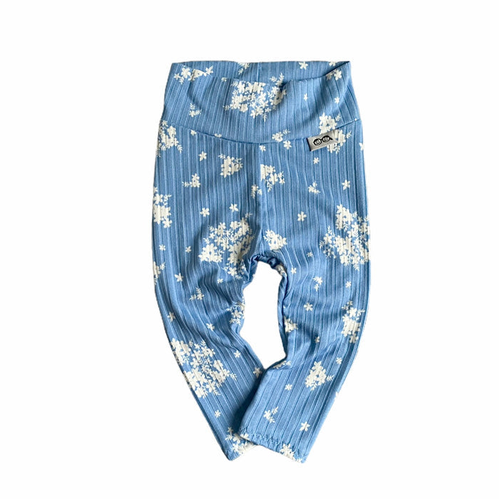 Minimal Floral Blue Ribbed Leggings and/or Knot Beanie Hat