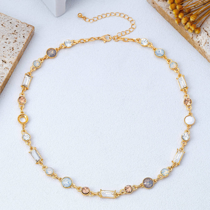 Mixed-Cut Crystal Station Statement Necklace Gold