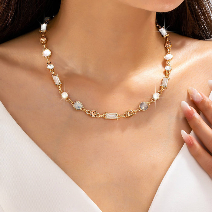 Mixed-Cut Crystal Station Statement Necklace Gold