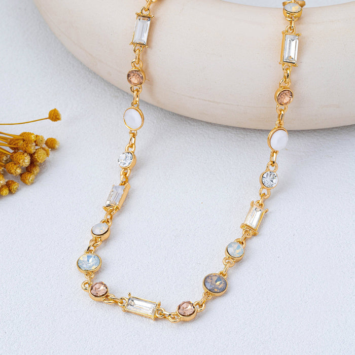 Mixed-Cut Crystal Station Statement Necklace Gold