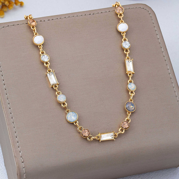 Mixed-Cut Crystal Station Statement Necklace Gold