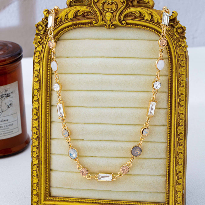 Mixed-Cut Crystal Station Statement Necklace Gold