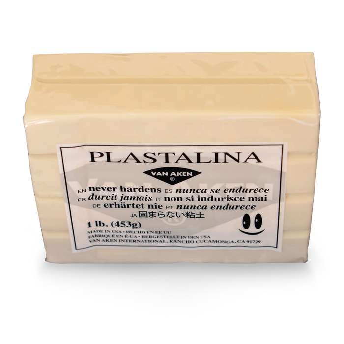 Ivory colored modeling clay in plastic. Never hardens.