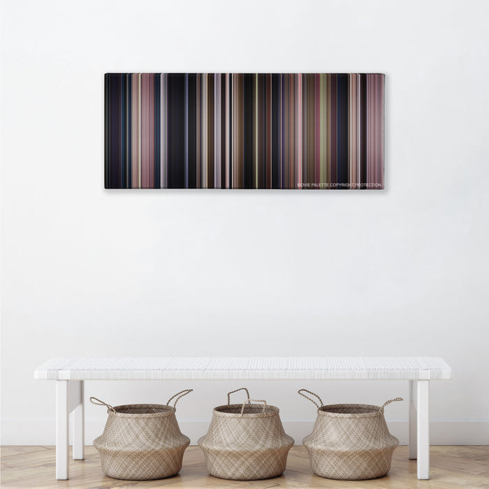 Monster color palette canvas above a white bench with three woven baskets