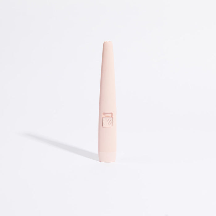 Pink USB rechargeable lighter with cylindrical body and charging window panel