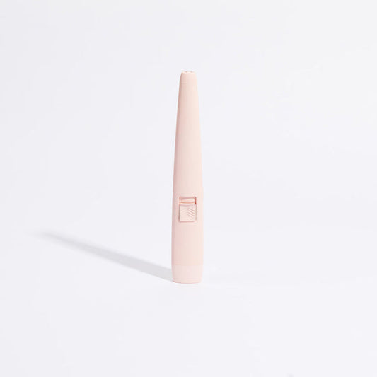 Pink USB rechargeable lighter with cylindrical body and charging window panel
