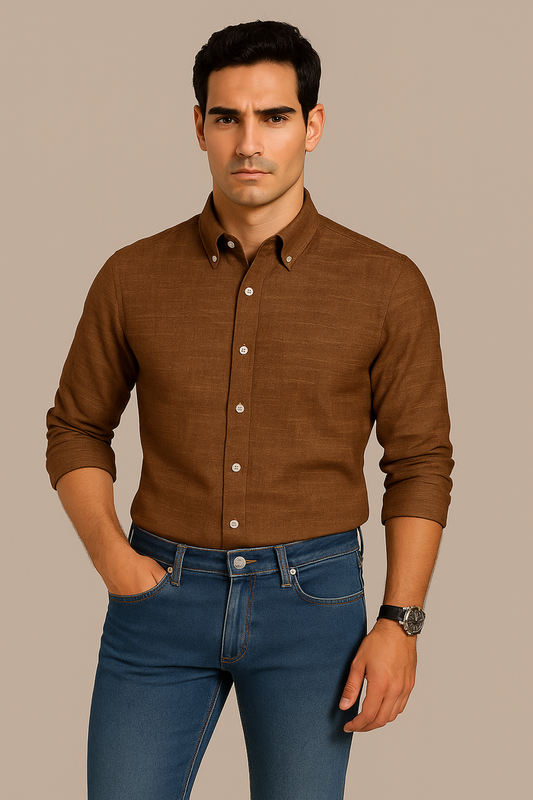 Mud Brown Slub Oxford Shirt