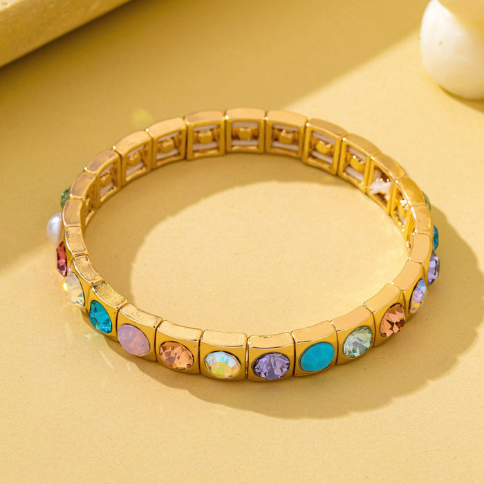 Multicolored Gemstone & Pearl Stretch Bracelet | GOLD