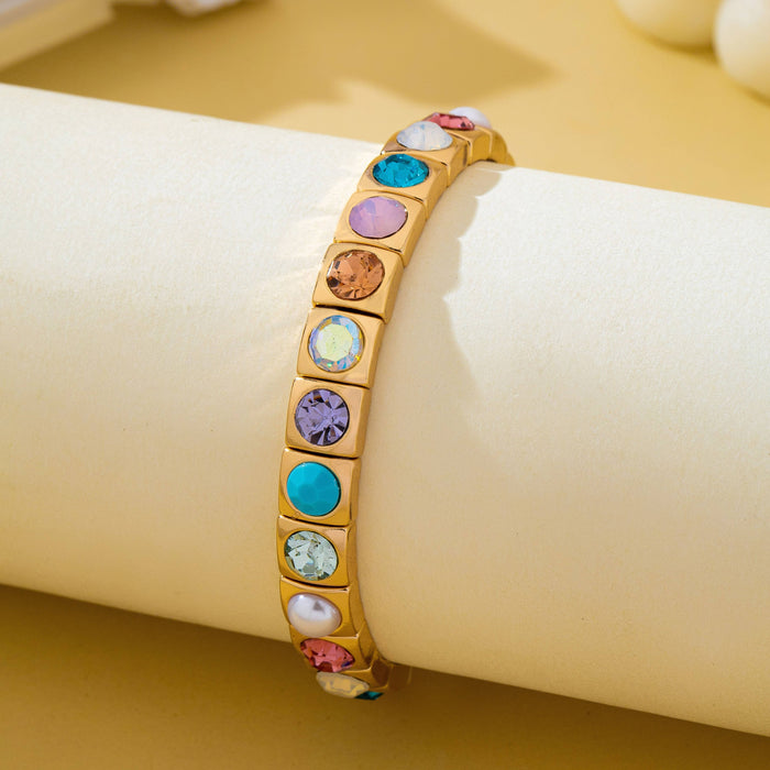 Multicolored Gemstone & Pearl Stretch Bracelet | GOLD