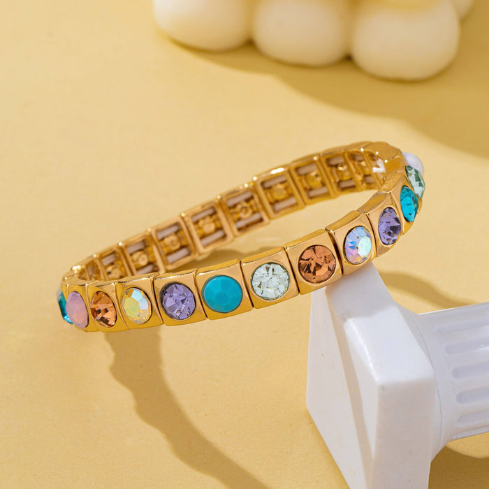 Multicolored Gemstone & Pearl Stretch Bracelet | GOLD
