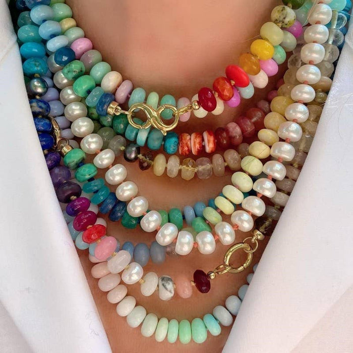 Natural Stone Semi-Precious Glass Mixed Necklace A