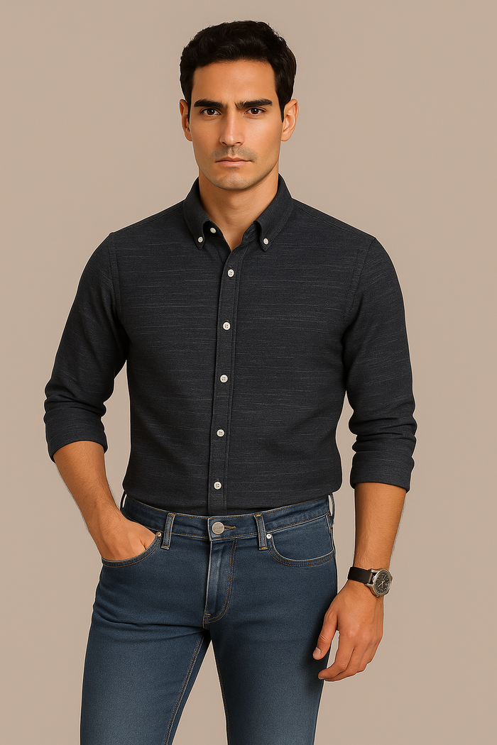 Navy Blue Slub Oxford Shirt