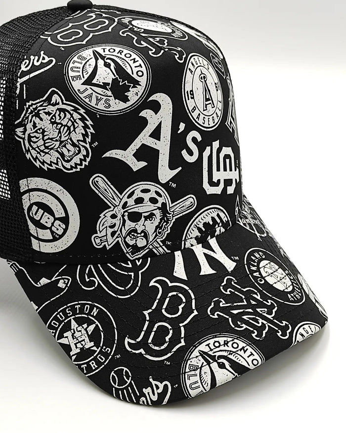 New Era ALL-OVER MLB trucker Black edition