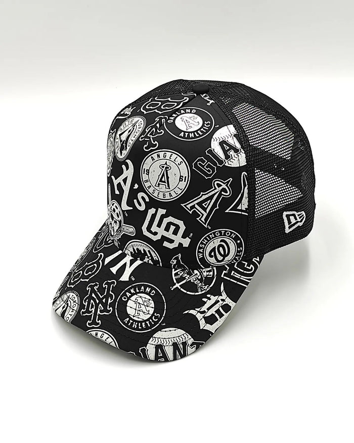 New Era ALL-OVER MLB trucker Black edition
