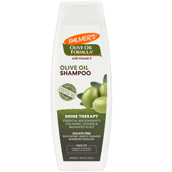 Palmer's Olive Oil Shampoo bottle, sulfate-free, for shine and volume.