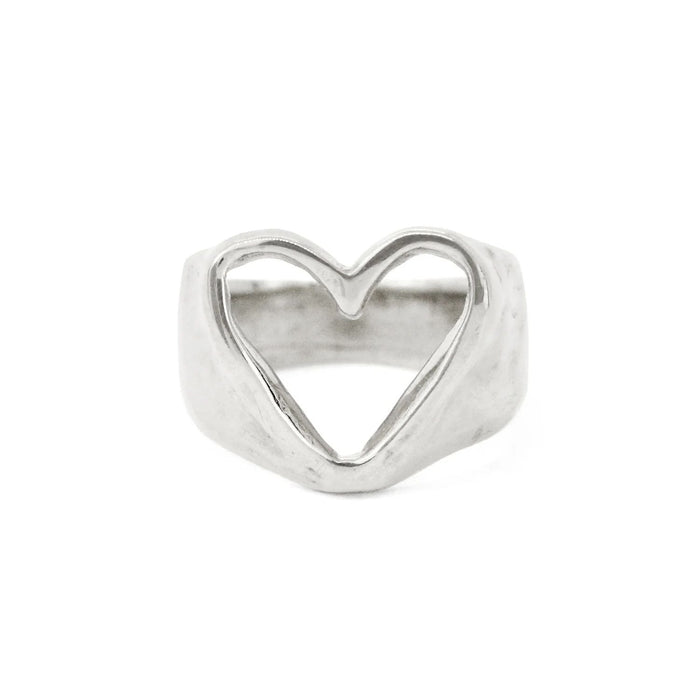 Silver open-heart ring size 6 with polished band and heart-shaped opening