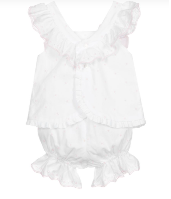 Patachou Baby Girl White & Pink Cotton Shorts Set