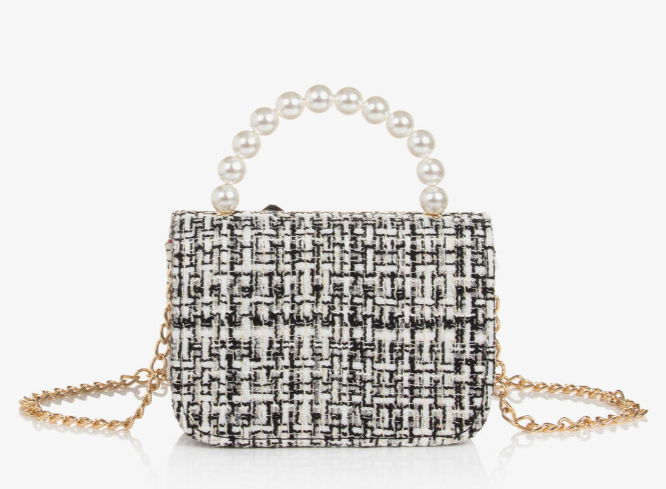 PATACHOU Black & Gold Tweed Bow Bag (14cm)