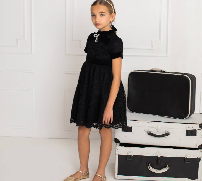 PATACHOU Girls Black Lace & Velvet Dress
