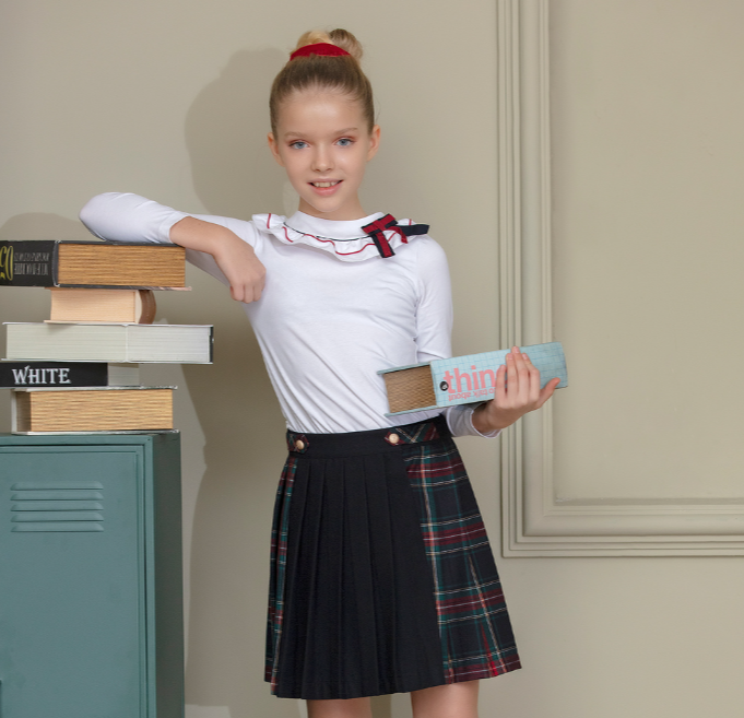 PATACHOU Girls Blue & Green Tartan Skirt