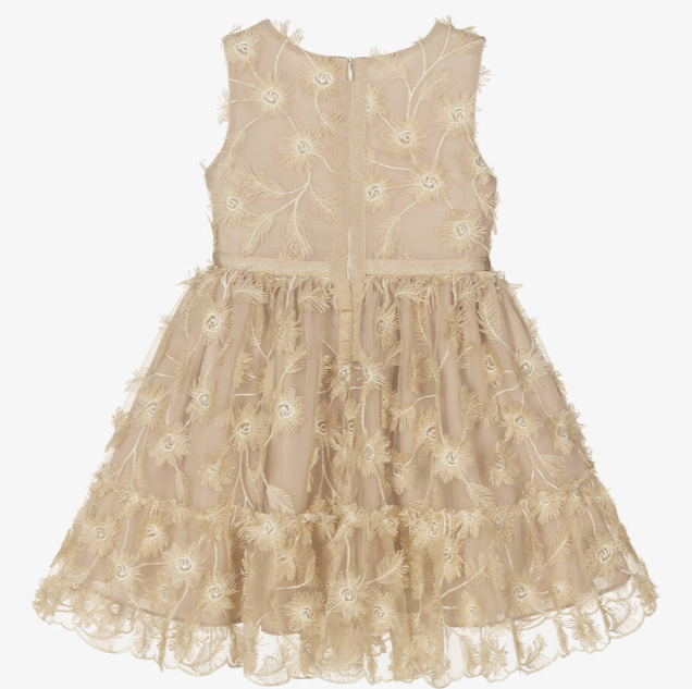 PATACHOU Girls Gold Floral Tulle Dress