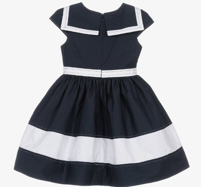 PATACHOU Girls Navy Blue & White Cotton Dress