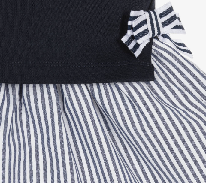 PATACHOU Girls Navy Blue & White Cotton Dress
