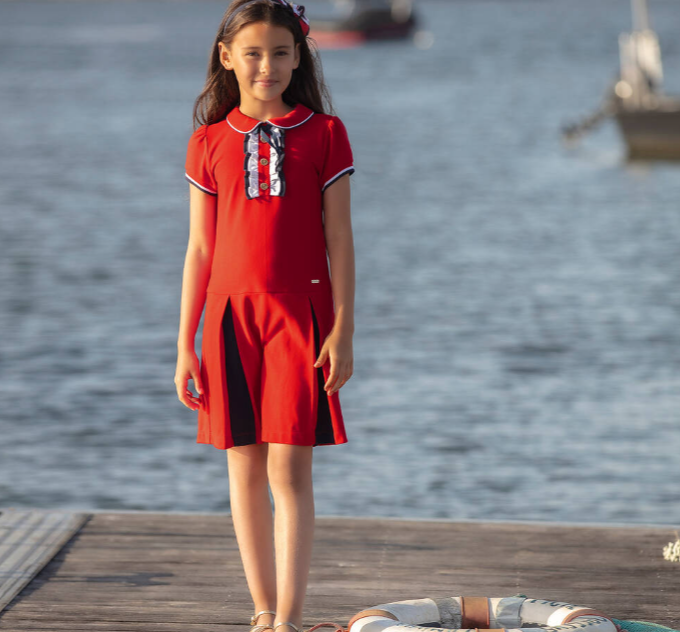 PATACHOU Girls Red Cotton Piqué Dress